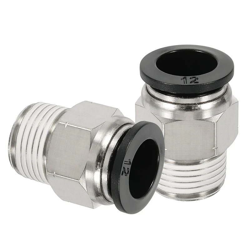2 Pcs NPT Male 12mm Tube OD x 3/8" NPT Thread Push to Connect Fittings, Black