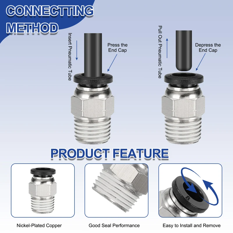 2 Pcs NPT Male 12mm Tube OD x 3/8" NPT Thread Push to Connect Fittings, Black