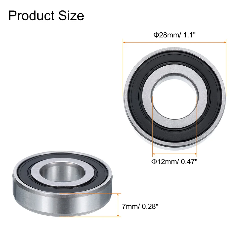 4 Pcs 16001-2RS Deep Groove Ball Bearing, 12x28x7 mm Double Sealed Bearing Z3