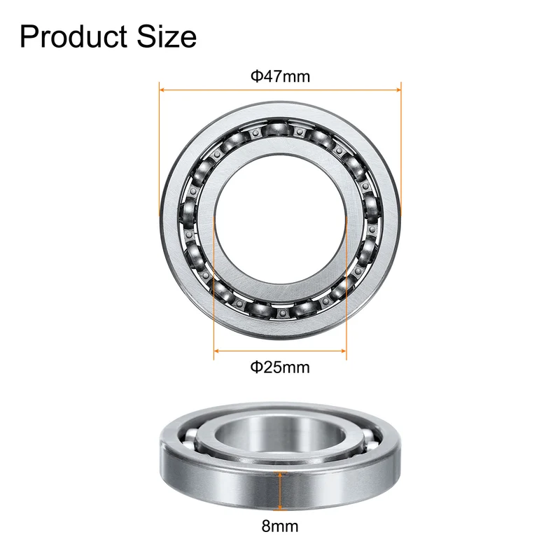 2 PCS Deep Groove Ball Bearings 16005 Carbon Chromium Bearing Steel 25x47x8mm