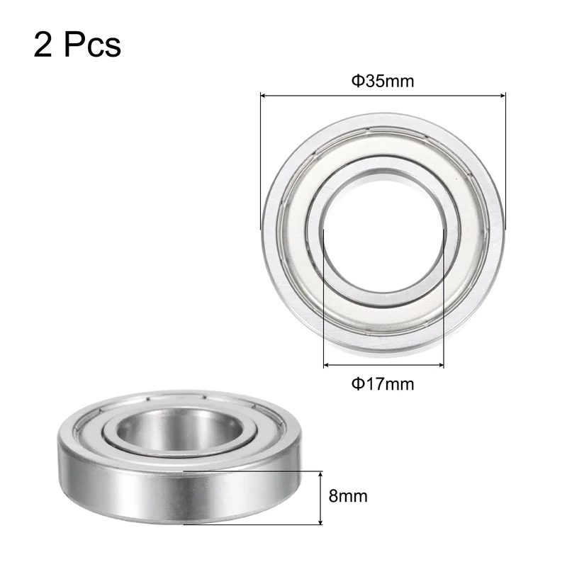 16003-2Z Deep Groove Ball Bearings,17x35x8mm Metal Cover 2 PCS
