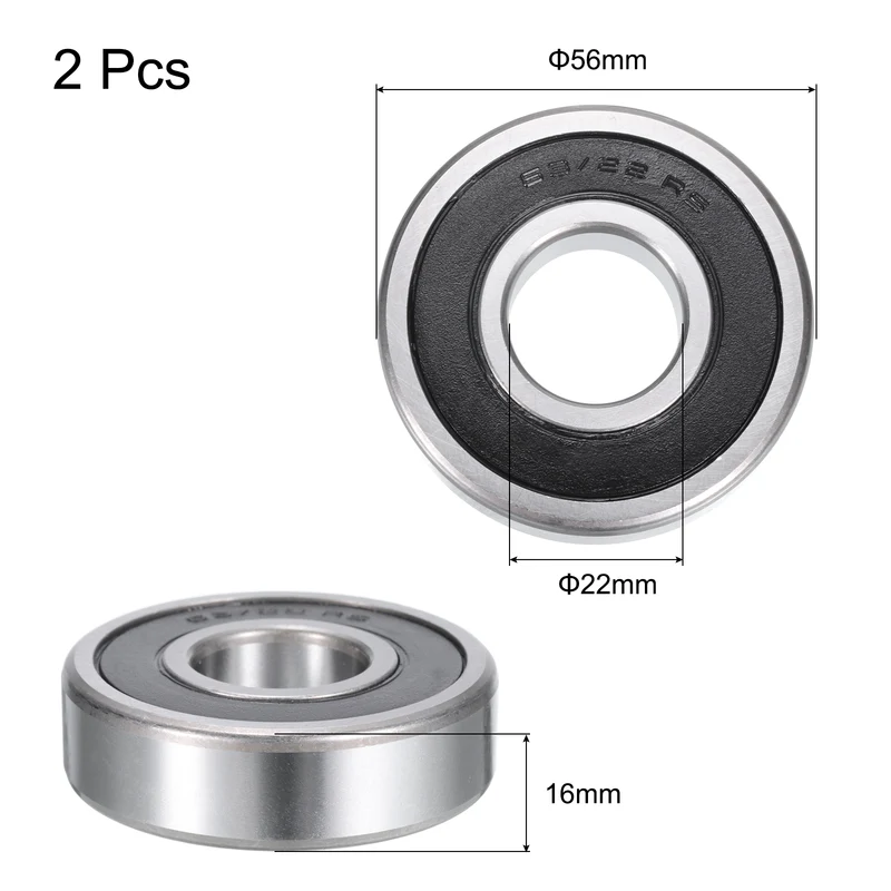 63/22-2RS Deep Groove Ball Bearings,22x56x16mm Rubber Seal Bearings 2 PCS