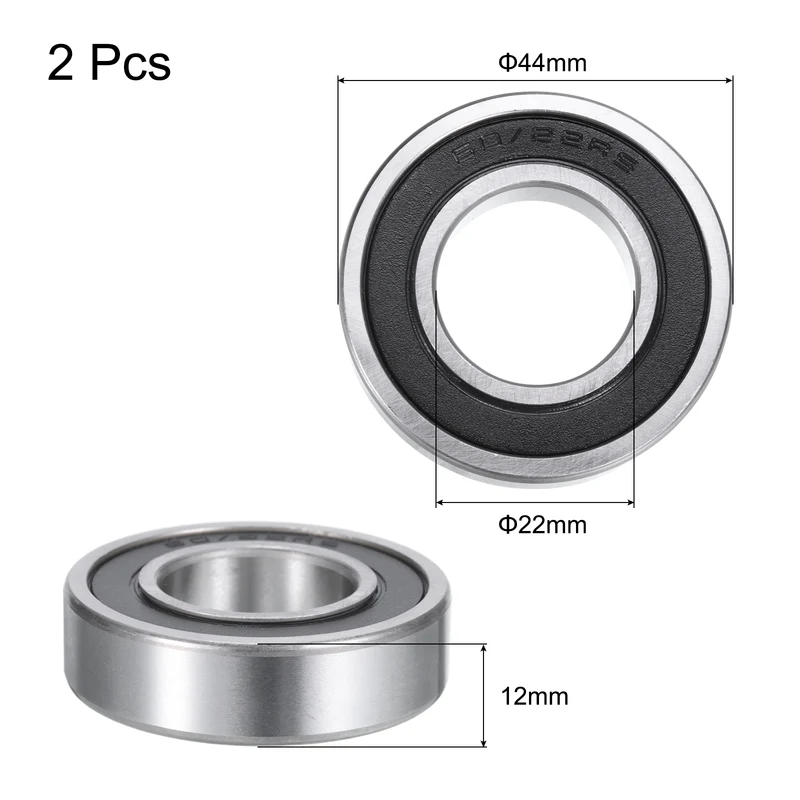 Deep Groove Ball Bearings 60/22-2RS,22x44x12mm Rubber Seal Bearings 2PCS