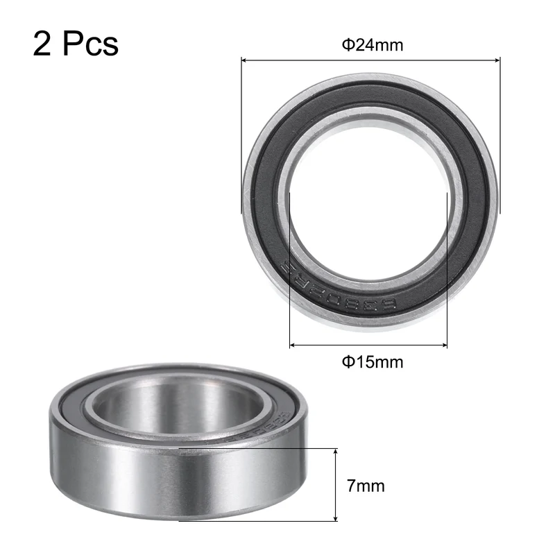 63802-2RS Deep Groove Ball Bearing 15x24x7mm Double Sealed P6(ABEC3) Z3 Deep Groove Rolling Bearings (2 Pcs)