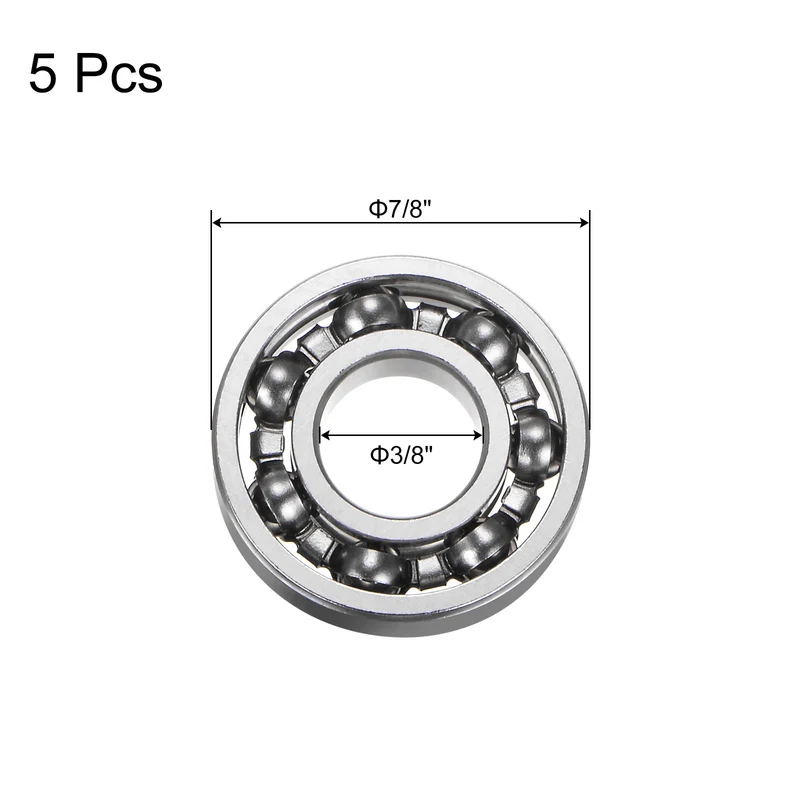 R6 Deep Groove Ball Bearing, 5pcs 3/8" x 7/8" x 7/32" Open Type Chrome Steel Bearings