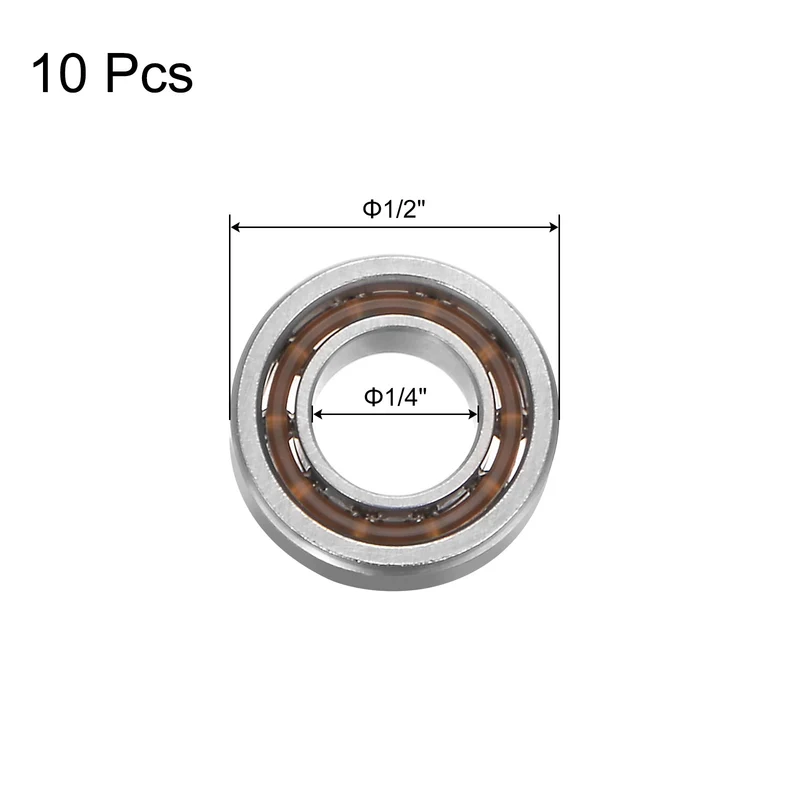R188 Deep Groove Ball Bearing, 10pcs 1/4" x 1/2" x 3/16" Open Type Chrome Steel Bearing with Nylon Cage