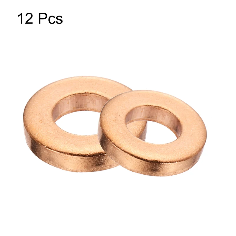 12 Pcs Flat Copper Washers, 5x10x2mm Copper Flat Sealing Crush Ring Washers