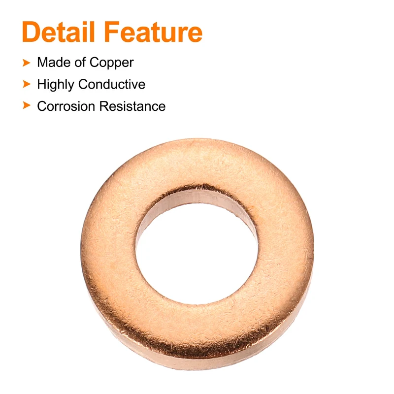 12 Pcs Flat Copper Washers, 5x10x2mm Copper Flat Sealing Crush Ring Washers