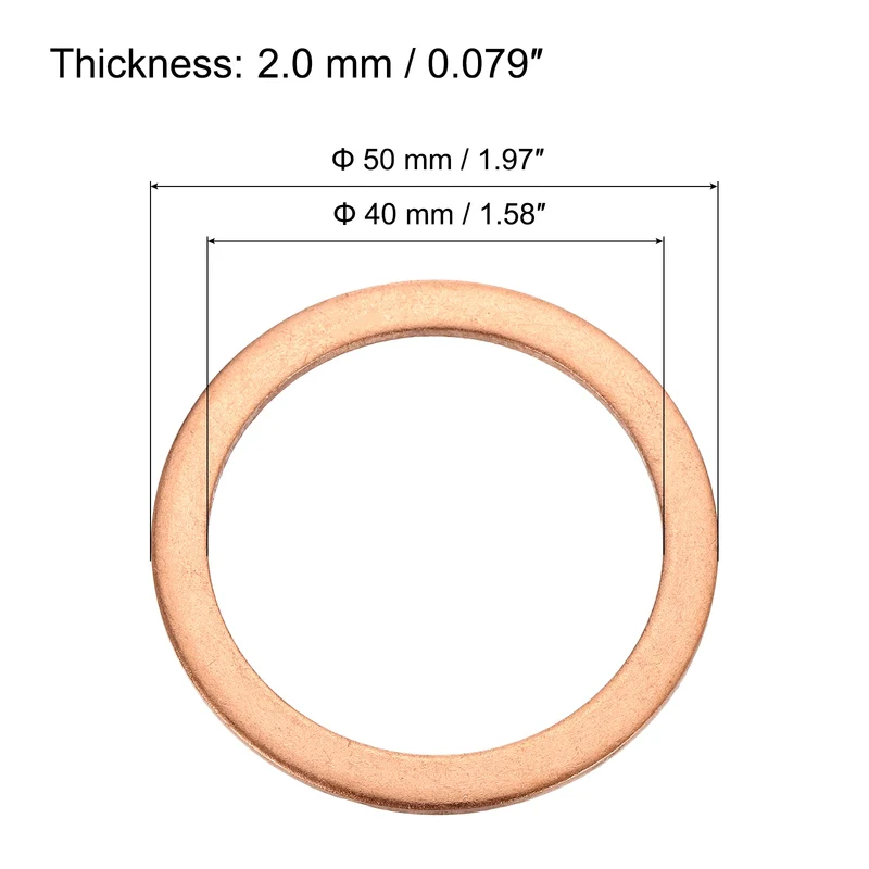 22 Pcs Flat Copper Washers, 40x50x2mm Copper Flat Sealing Crush Ring Washers
