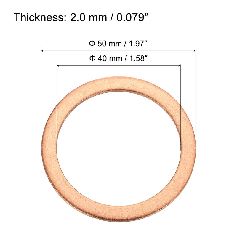12 Pcs Flat Copper Washers, 40x50x2mm Copper Flat Sealing Crush Ring Washers