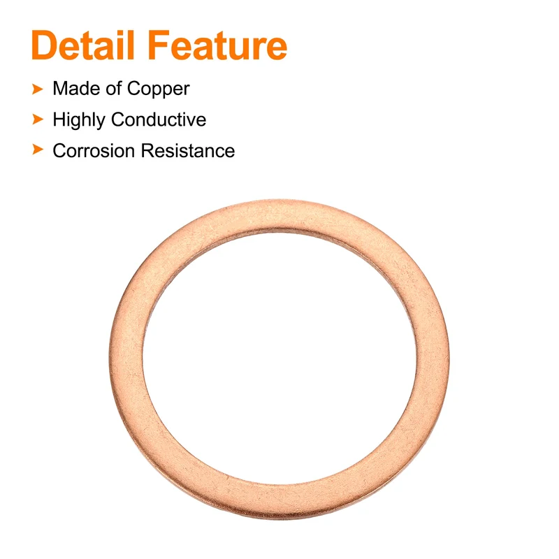 12 Pcs Flat Copper Washers, 40x50x2mm Copper Flat Sealing Crush Ring Washers