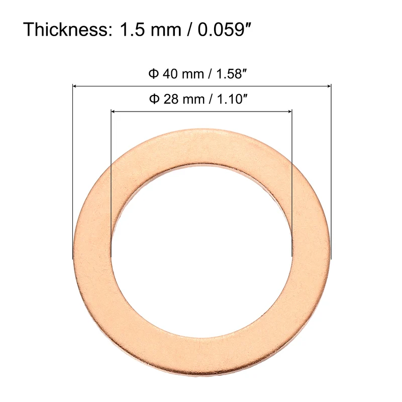 22 Pcs Flat Copper Washers, 28x40x1.5mm Copper Flat Sealing Crush Ring Washers