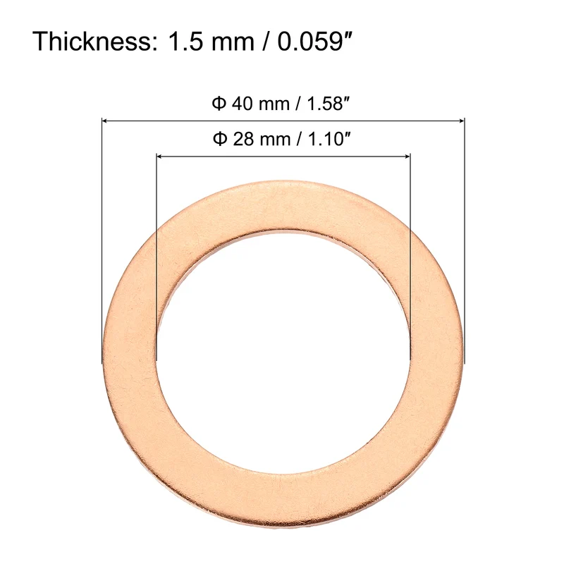 12 Pcs Flat Copper Washers, 28x40x1.5mm Copper Flat Sealing Crush Ring Washers