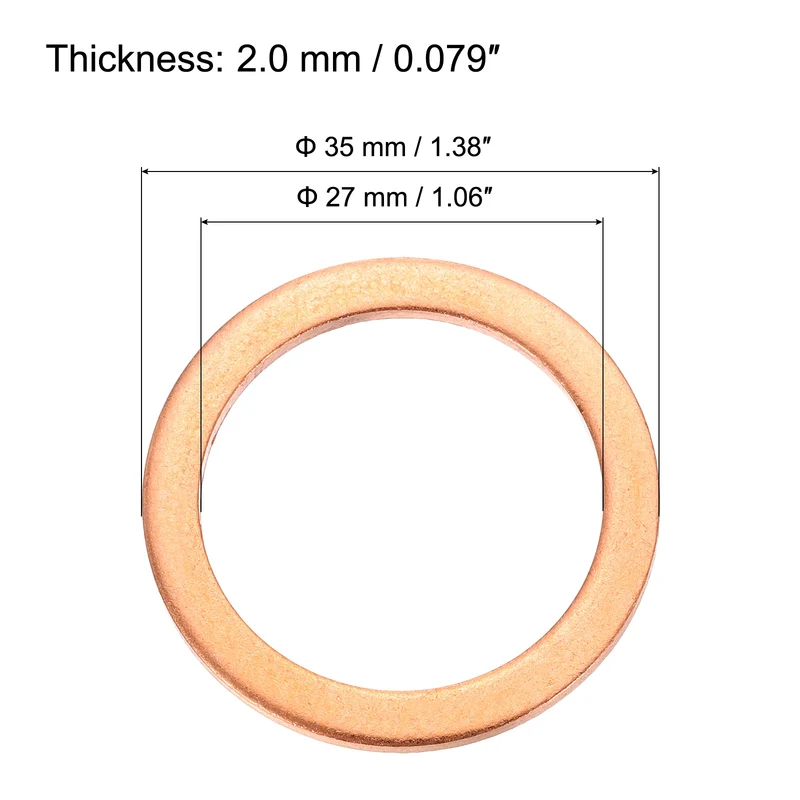 22 Pcs Flat Copper Washers, 27x35x2mm Copper Flat Sealing Crush Ring Washers