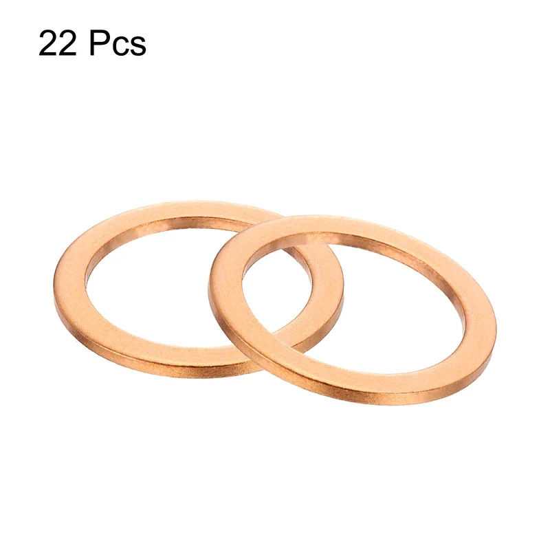 22 Pcs Flat Copper Washers, 27x35x2mm Copper Flat Sealing Crush Ring Washers
