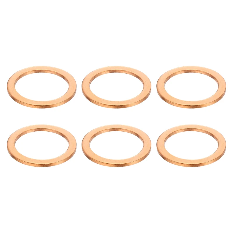 6 Pcs Flat Copper Washers, 27x35x2mm Copper Flat Sealing Crush Ring Washers