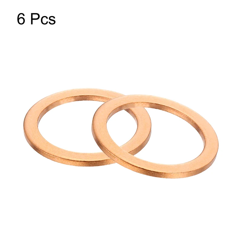 6 Pcs Flat Copper Washers, 27x35x2mm Copper Flat Sealing Crush Ring Washers