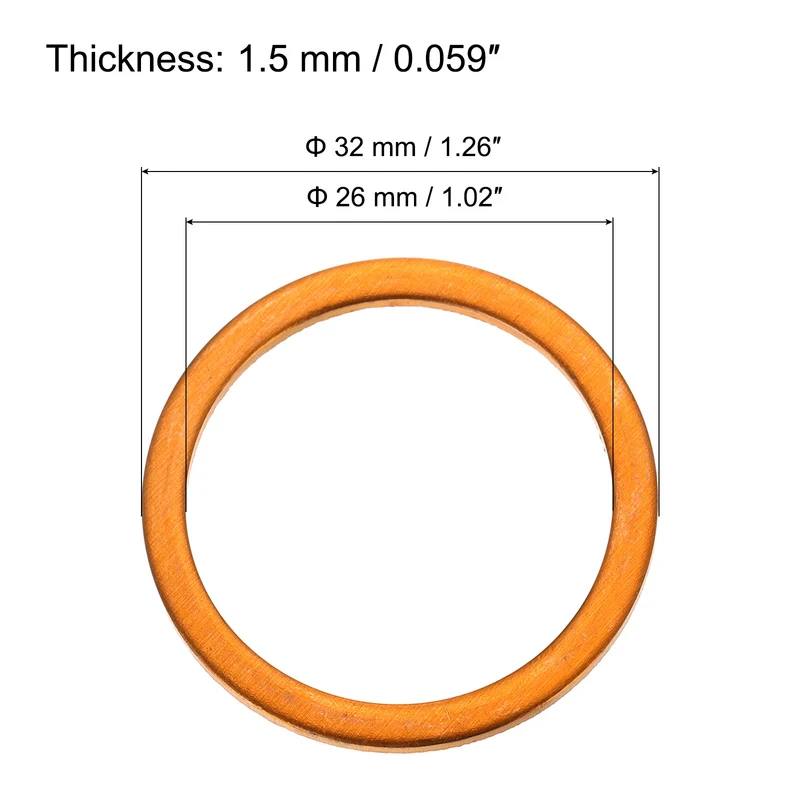 22 Pcs Flat Copper Washers, 26x32x1.5mm Copper Flat Sealing Crush Ring Washers
