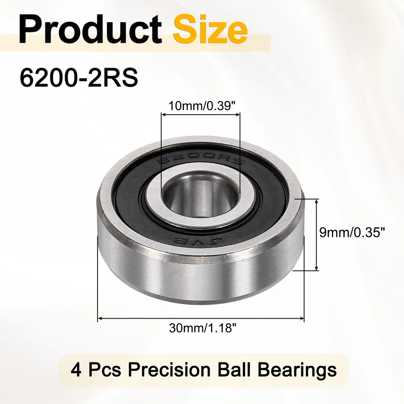 4Pcs 6200-2RS Deep Groove Ball Bearings 10x30x9mm ZV4 Level ABEC7 Precision