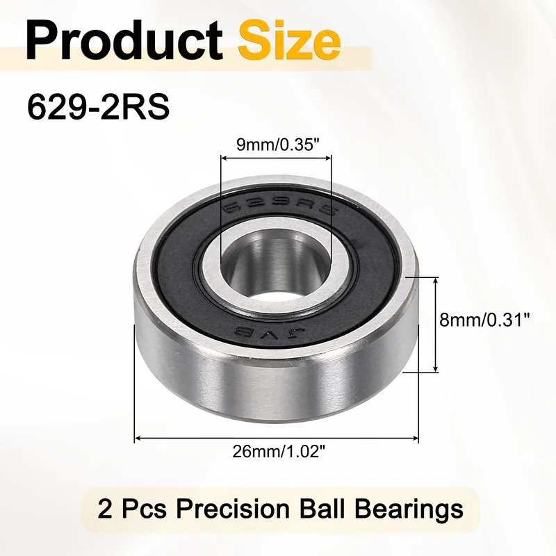 2Pcs 629-2RS Deep Groove Ball Bearings 9x26x8mm ZV4 Level ABEC7 Precision