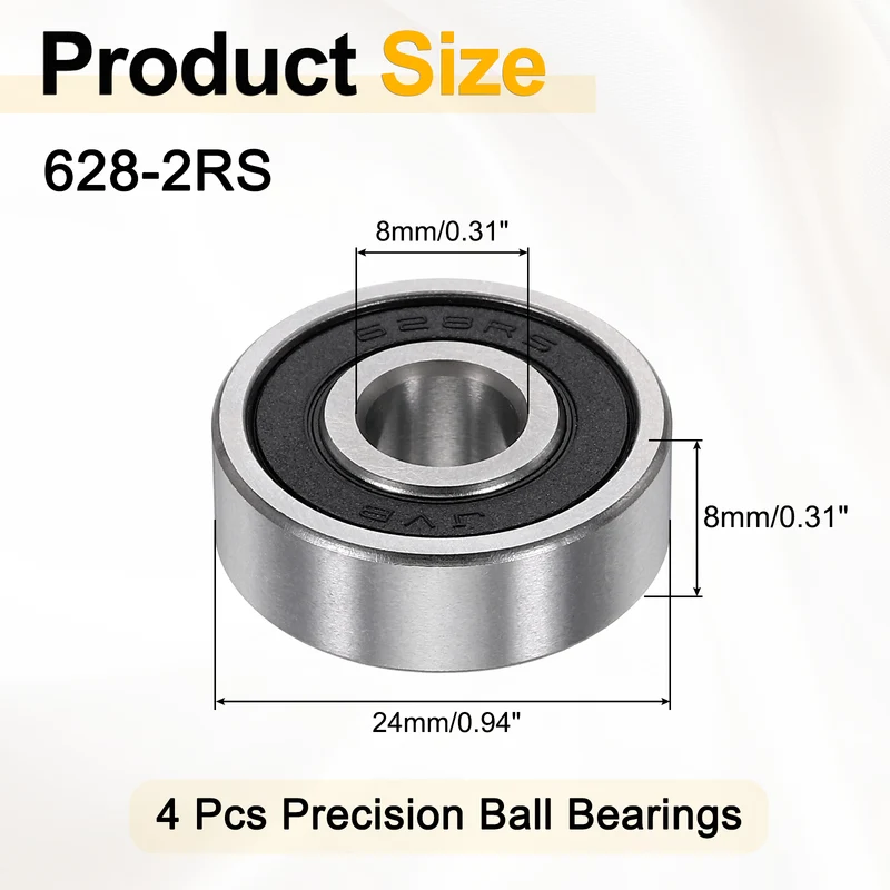 4Pcs 628-2RS Deep Groove Ball Bearings 8x24x8mm ZV4 Level ABEC7 Precision