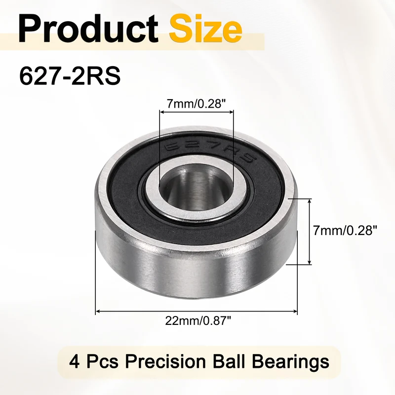 4Pcs 627-2RS Deep Groove Ball Bearings 7x22x7mm ZV4 Level ABEC7 Precision