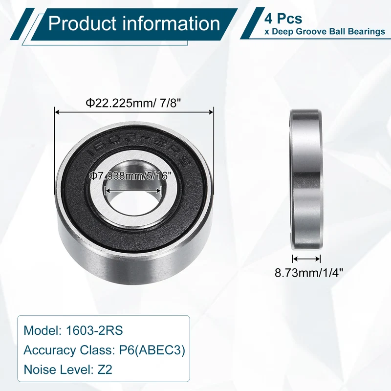 4pcs 1603-2RS Deep Groove Ball Bearing 8mm x 22mm x 9mm Z2 Double Rubber