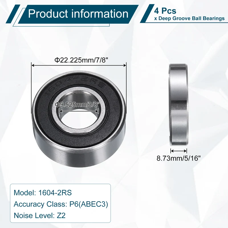 4pcs 1604-2RS Deep Groove Ball Bearing 9mm x 22mm x 9mm Z2 Double Rubber
