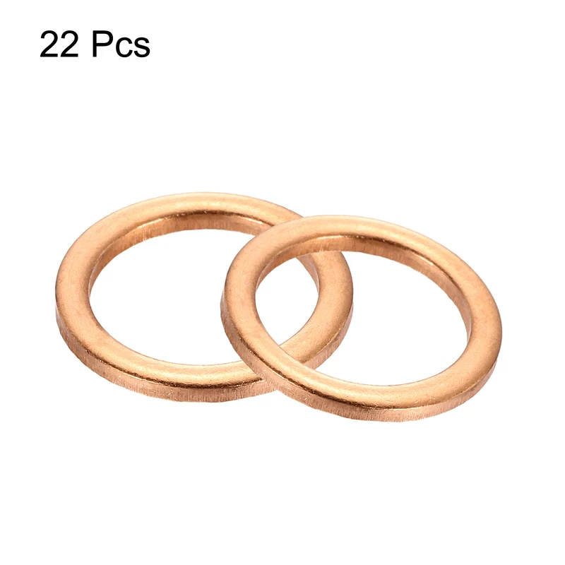 22 Pcs Flat Copper Washers, 12x16x1.5mm Copper Flat Sealing Crush Ring Washers