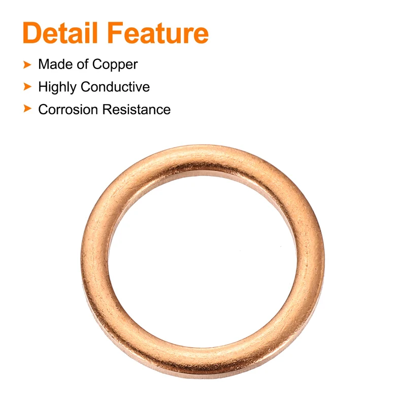 22 Pcs Flat Copper Washers, 12x16x1.5mm Copper Flat Sealing Crush Ring Washers