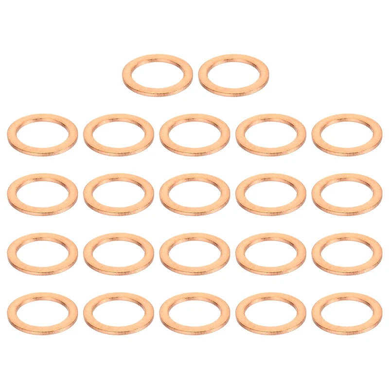 22 Pcs Flat Copper Washers, 11x15x1mm Copper Flat Sealing Crush Ring Washers