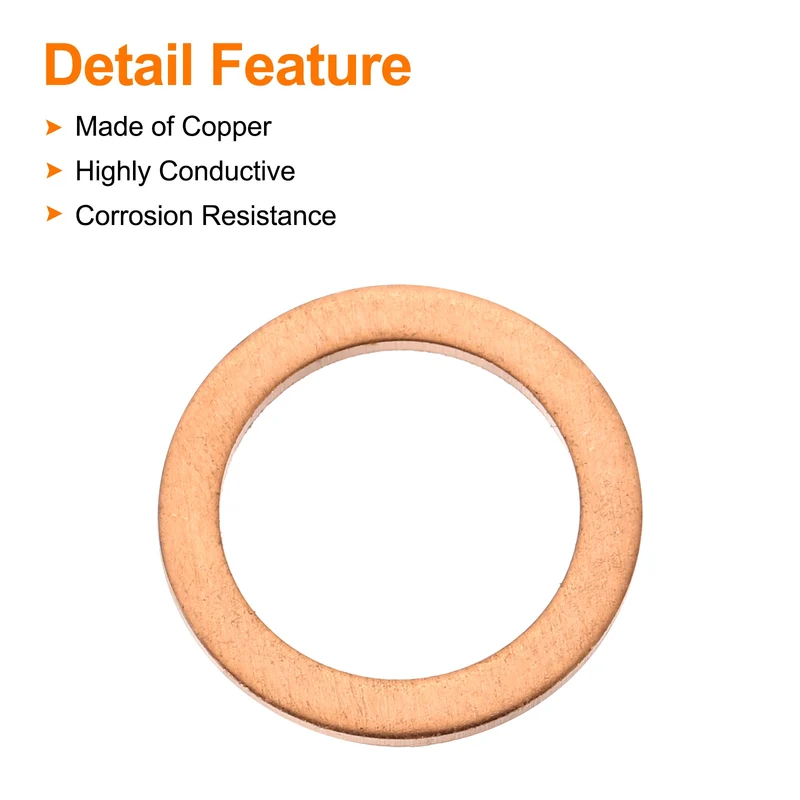 22 Pcs Flat Copper Washers, 11x15x1mm Copper Flat Sealing Crush Ring Washers