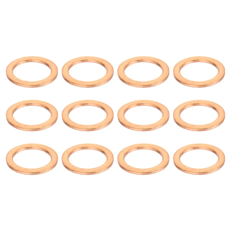 12 Pcs Flat Copper Washers, 11x15x1mm Copper Flat Sealing Crush Ring Washers
