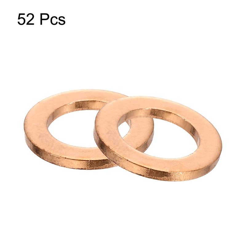 52 Pcs Flat Copper Washers, 10x16x1.5mm Copper Flat Sealing Crush Ring Washers