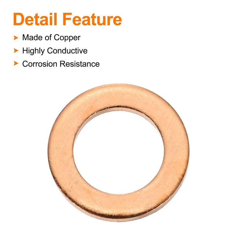 52 Pcs Flat Copper Washers, 10x16x1.5mm Copper Flat Sealing Crush Ring Washers