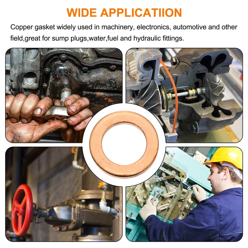 52 Pcs Flat Copper Washers, 10x16x1.5mm Copper Flat Sealing Crush Ring Washers