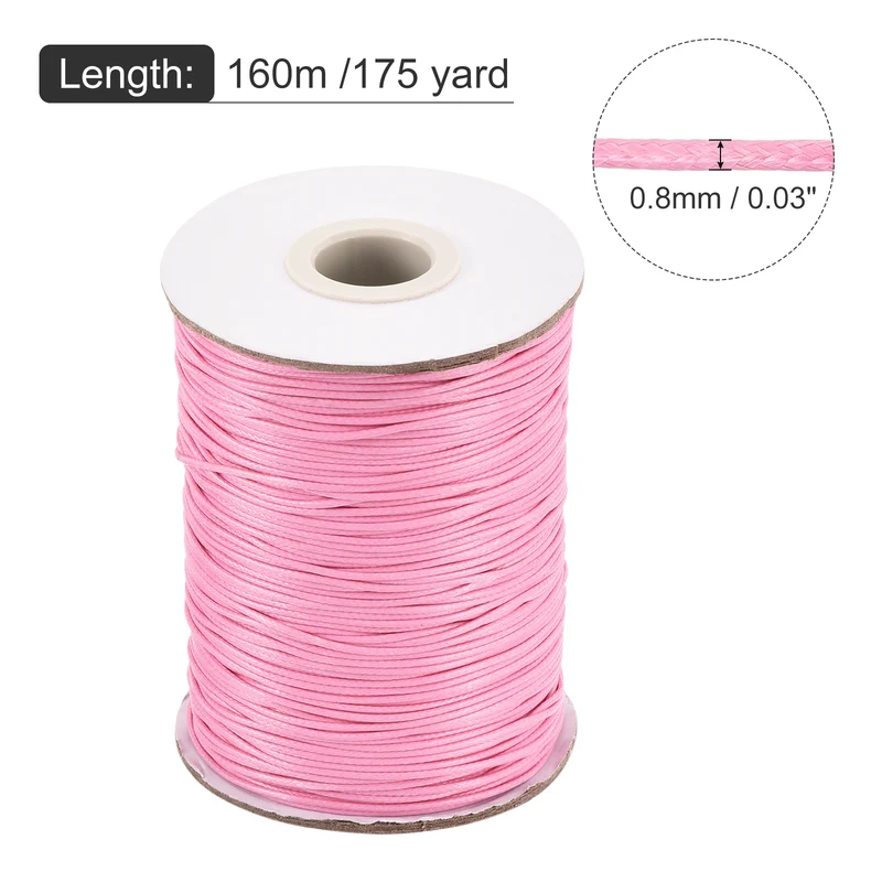 Dark Pink 0.8mm Waxed Cord 175 Yard Wax Bead Thread String for Jewelry Make
