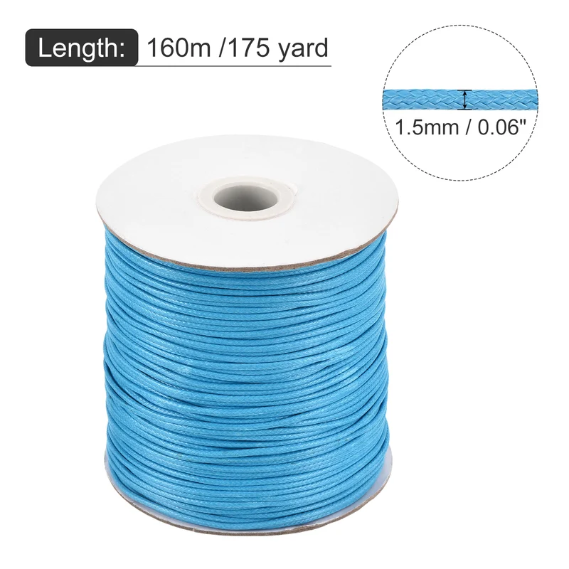 Sky Blue 1.5mm Waxed Cord 175 Yard Wax Bead Thread String for Jewelry Making