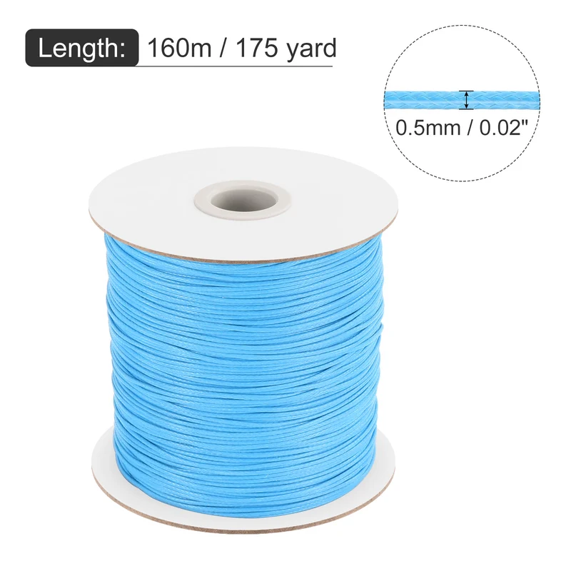 Sky Blue 0.5mm Waxed Cord 175 Yard Wax Bead Thread String for Jewelry Making