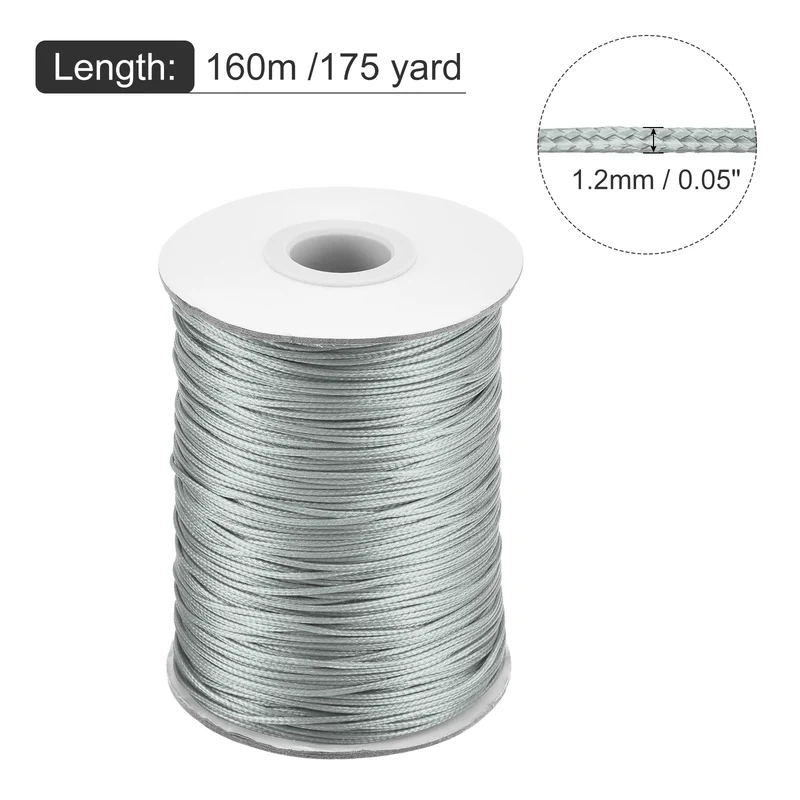 Light Gray 1.2mm Waxed Cord 175 Yard Wax Bead Thread String for Jewelry Make