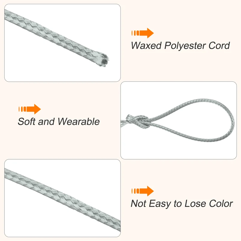 Light Gray 1.2mm Waxed Cord 175 Yard Wax Bead Thread String for Jewelry Make