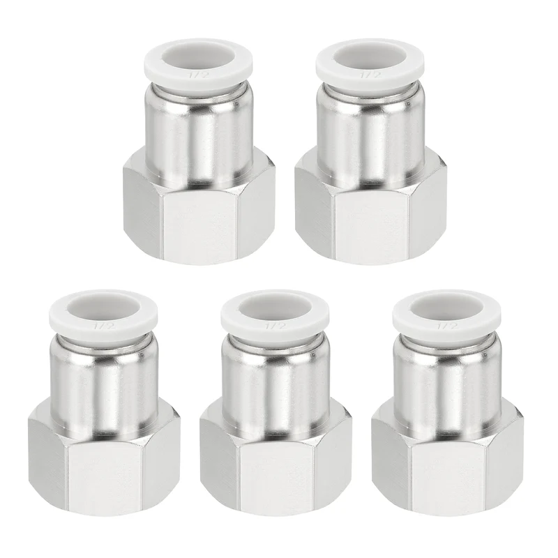 5 Pcs NPT Female 1/2 Inch OD x 1/2" NPT Thread Push to Connect Fittings, White