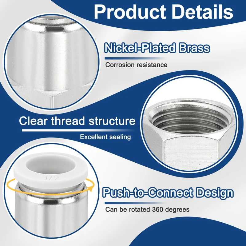 5 Pcs NPT Female 1/2 Inch OD x 1/2" NPT Thread Push to Connect Fittings, White