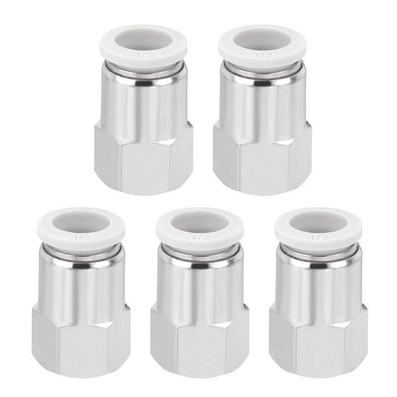 5 Pcs NPT Female 1/2 Inch OD x 1/4" NPT Thread Push to Connect Fittings, White