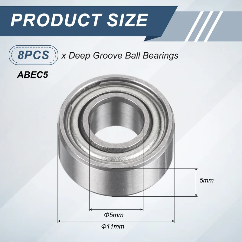 8Pcs 685ZZ 5mmx11mmx5mm Metal Shielded Deep Groove Ball Bearing, Silver