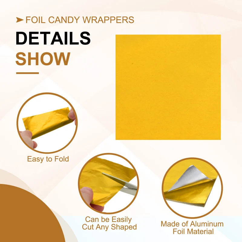 200 Pcs 4x4 Inch Foil Candy Wrappers Chocolate Wrapping Paper Gold