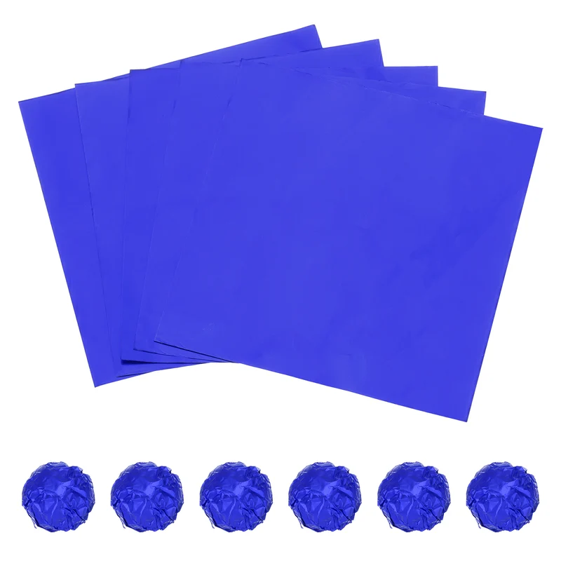 100 Pcs 6 x 6 Inch Square Aluminum Foil Candy Wrappers, Blue