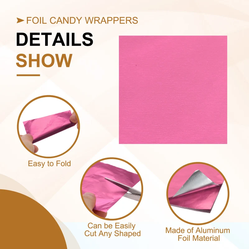 200 Pcs 5x5 Inch Foil Candy Wrappers Chocolate Wrapping Paper Pink