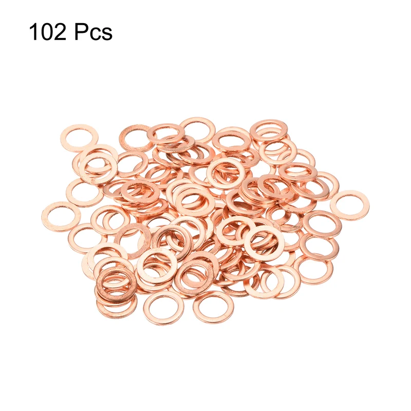 102 Pcs Flat Copper Washers 8x12x1mm Copper Flat Sealing Ring Washers