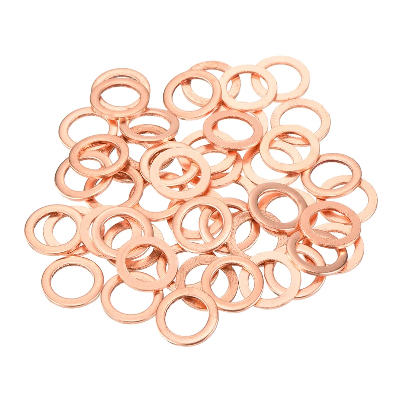 52 Pcs Flat Copper Washers 8x12x1mm Copper Flat Sealing Ring Washers